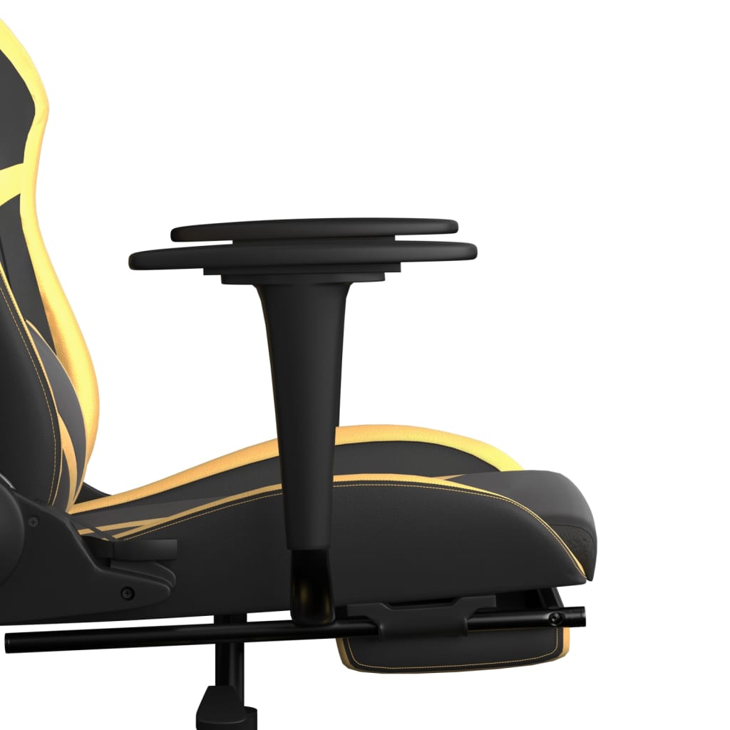 Cadeira gaming c/ apoio pés couro artificial preto e dourado