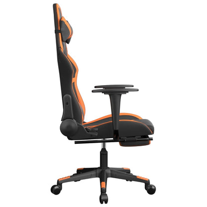 Cadeira gaming c/ apoio p/ pés couro artificial preto e laranja