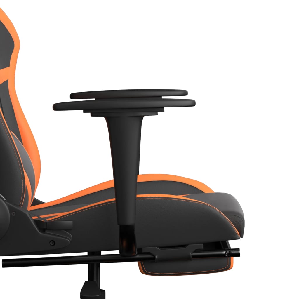 Cadeira gaming c/ apoio p/ pés couro artificial preto e laranja