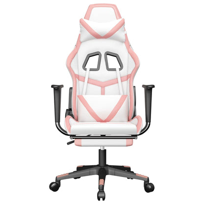 Cadeira gaming com apoio p/ pés couro artificial branco e rosa