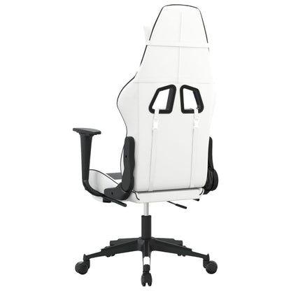 Cadeira gaming c/ apoio p/ pés couro artificial preto e branco