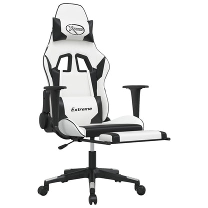 Cadeira gaming c/ apoio p/ pés couro artificial preto e branco