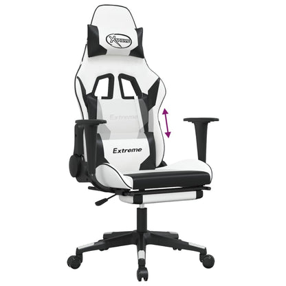 Cadeira gaming c/ apoio p/ pés couro artificial preto e branco