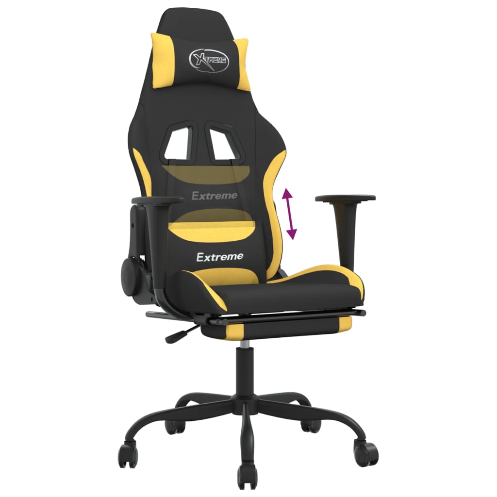 Cadeira de gaming com apoio para os pés tecido preto e amarelo