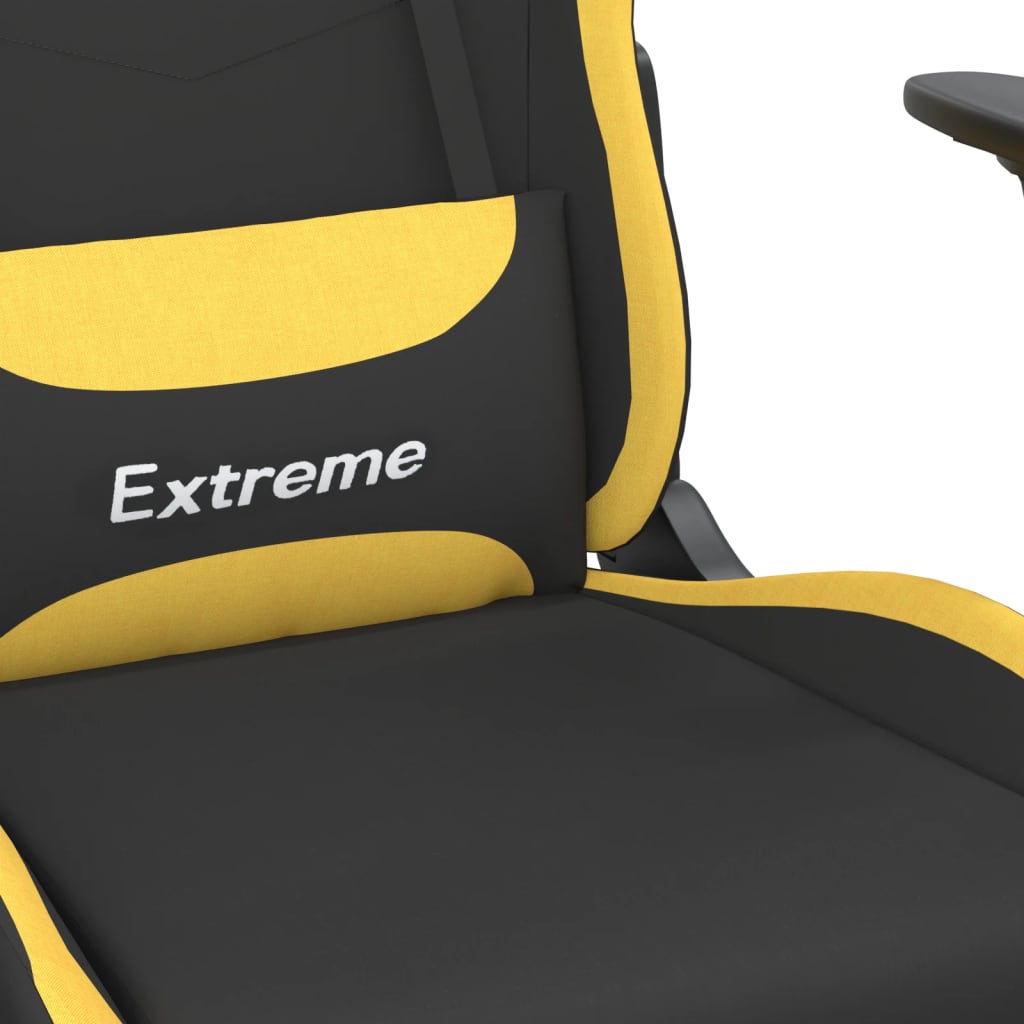 Cadeira de gaming com apoio para os pés tecido preto e amarelo