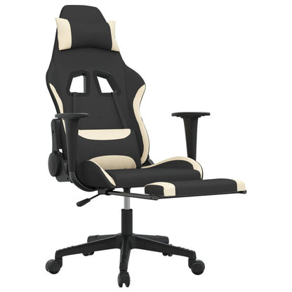 Cadeira Gaming Reclinável com Apoio de Pés em Tecido - Preto e Creme - Design Moderno