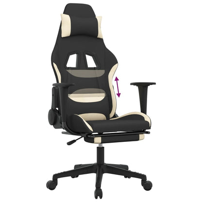 Cadeira Gaming Reclinável com Apoio de Pés em Tecido - Preto e Creme - Design Moderno