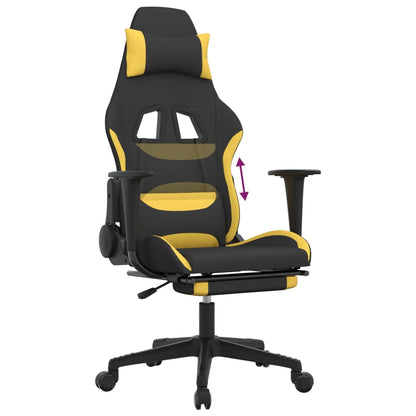 Cadeira Gaming Reclinável com Apoio de Pés em Tecido - Preto/Amarelo - Design Moderno