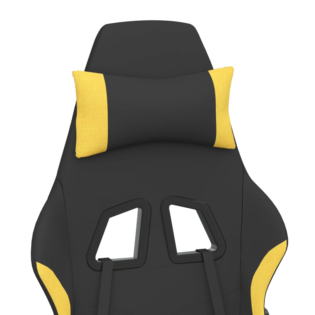 Cadeira Gaming Reclinável com Apoio de Pés em Tecido - Preto/Amarelo - Design Moderno