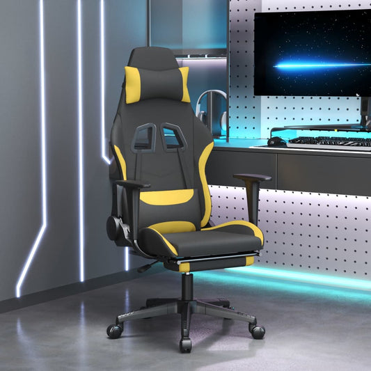 Cadeira Gaming Reclinável com Apoio de Pés em Tecido - Preto/Amarelo - Design Moderno