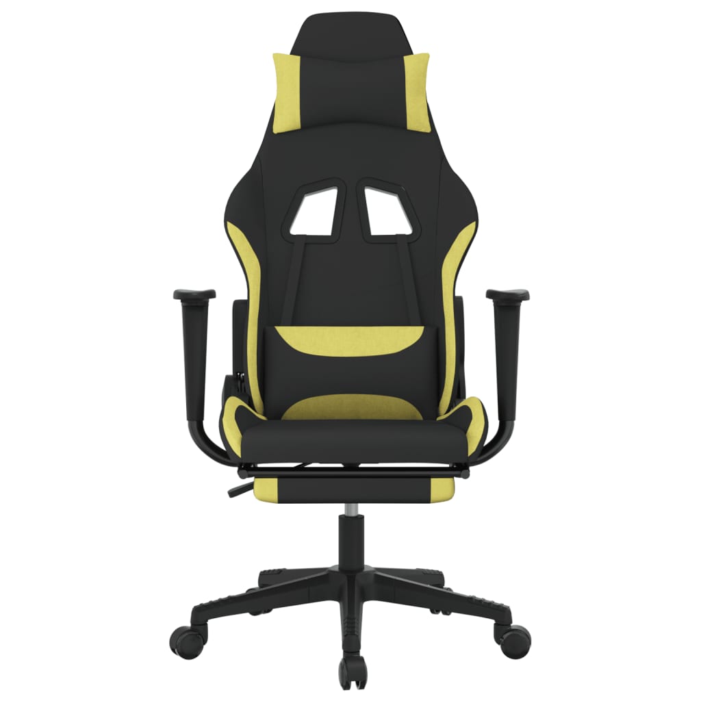 Cadeira Gaming Reclinável com Apoio de Pés em Tecido - Preto/Verde - Design Moderno