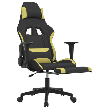 Cadeira Gaming Reclinável com Apoio de Pés em Tecido - Preto/Verde - Design Moderno