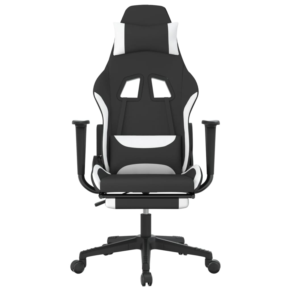 Cadeira Gaming Reclinável com Apoio de Pés em Tecido - Preto/Branco - Design Moderno