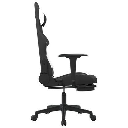 Cadeira Gaming Reclinável com Apoio de Pés em Tecido - Preto/Branco - Design Moderno