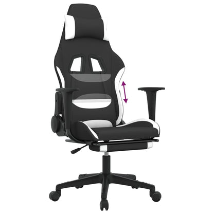 Cadeira Gaming Reclinável com Apoio de Pés em Tecido - Preto/Branco - Design Moderno