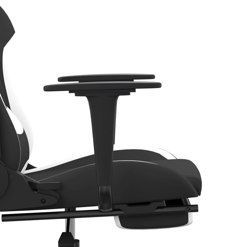 Cadeira Gaming Reclinável com Apoio de Pés em Tecido - Preto/Branco - Design Moderno