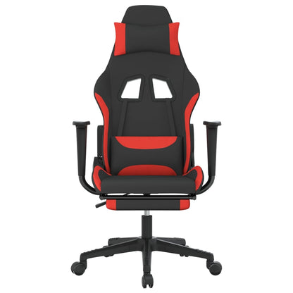 Cadeira Gaming Reclinável com Apoio de Pés em Tecido - Preto e Vermelho - Design Moderno