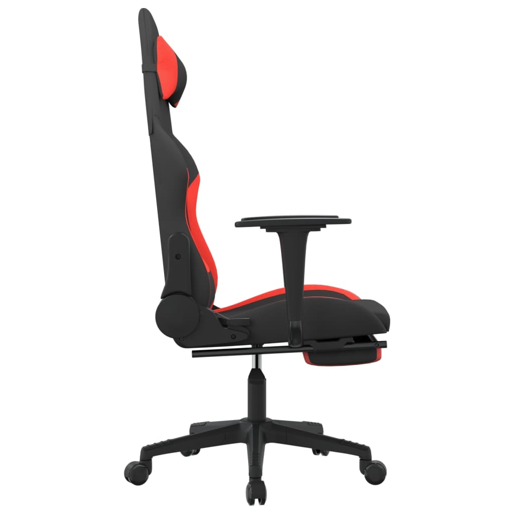 Cadeira Gaming Reclinável com Apoio de Pés em Tecido - Preto e Vermelho - Design Moderno