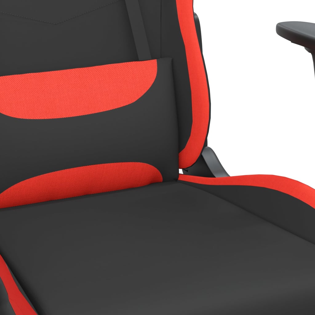 Cadeira Gaming Reclinável com Apoio de Pés em Tecido - Preto e Vermelho - Design Moderno