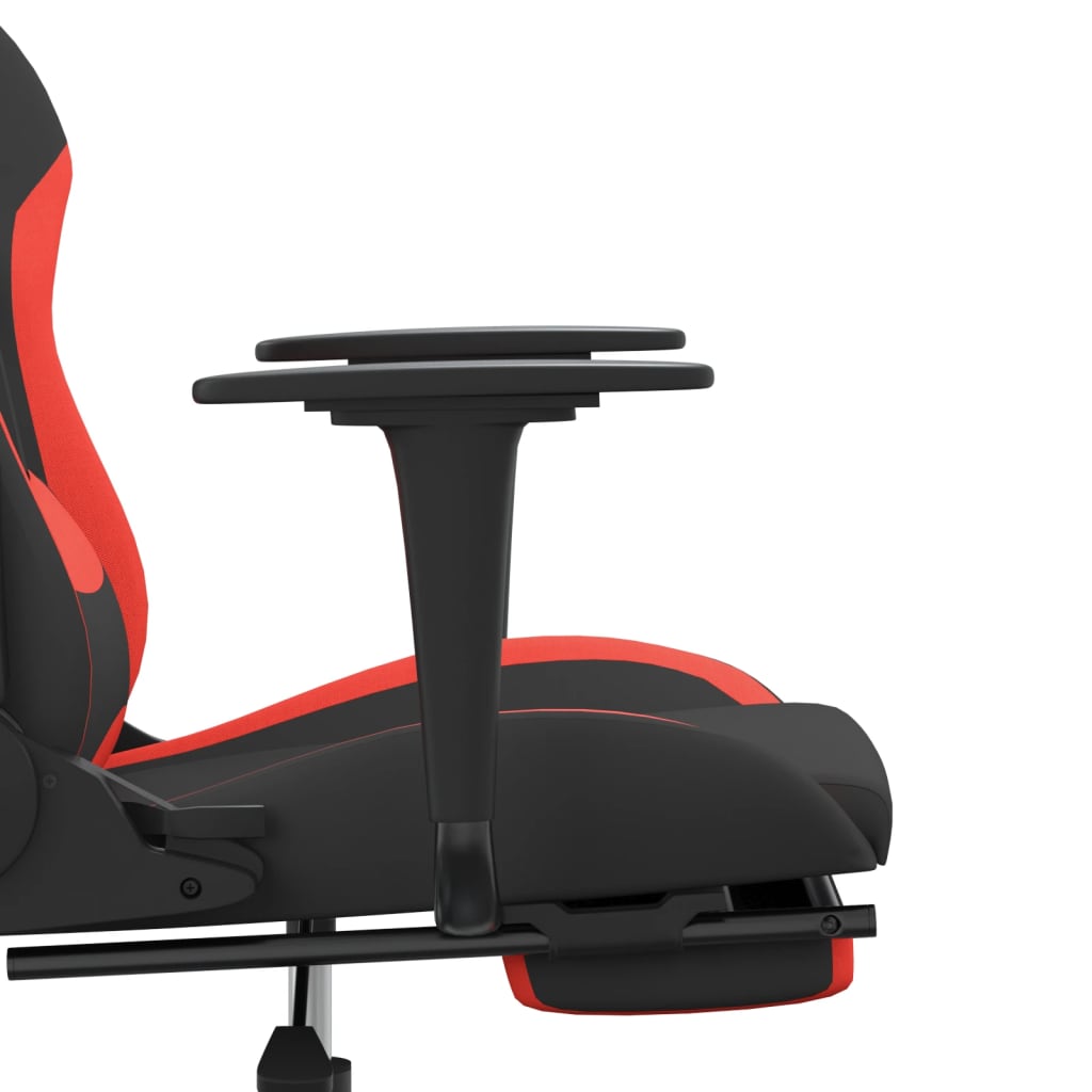 Cadeira Gaming Reclinável com Apoio de Pés em Tecido - Preto e Vermelho - Design Moderno