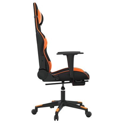 Cadeira gaming c/ apoio p/ pés couro artificial preto e laranja