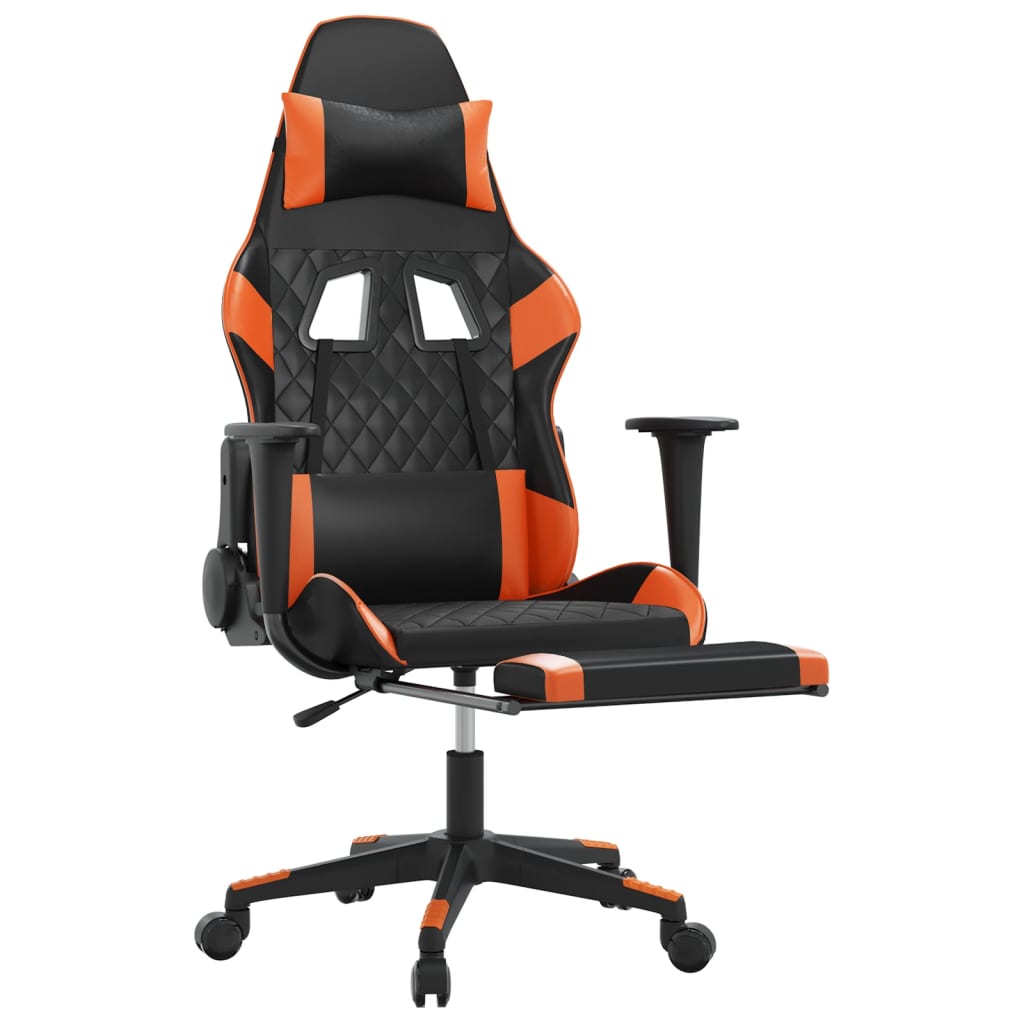 Cadeira gaming c/ apoio p/ pés couro artificial preto e laranja