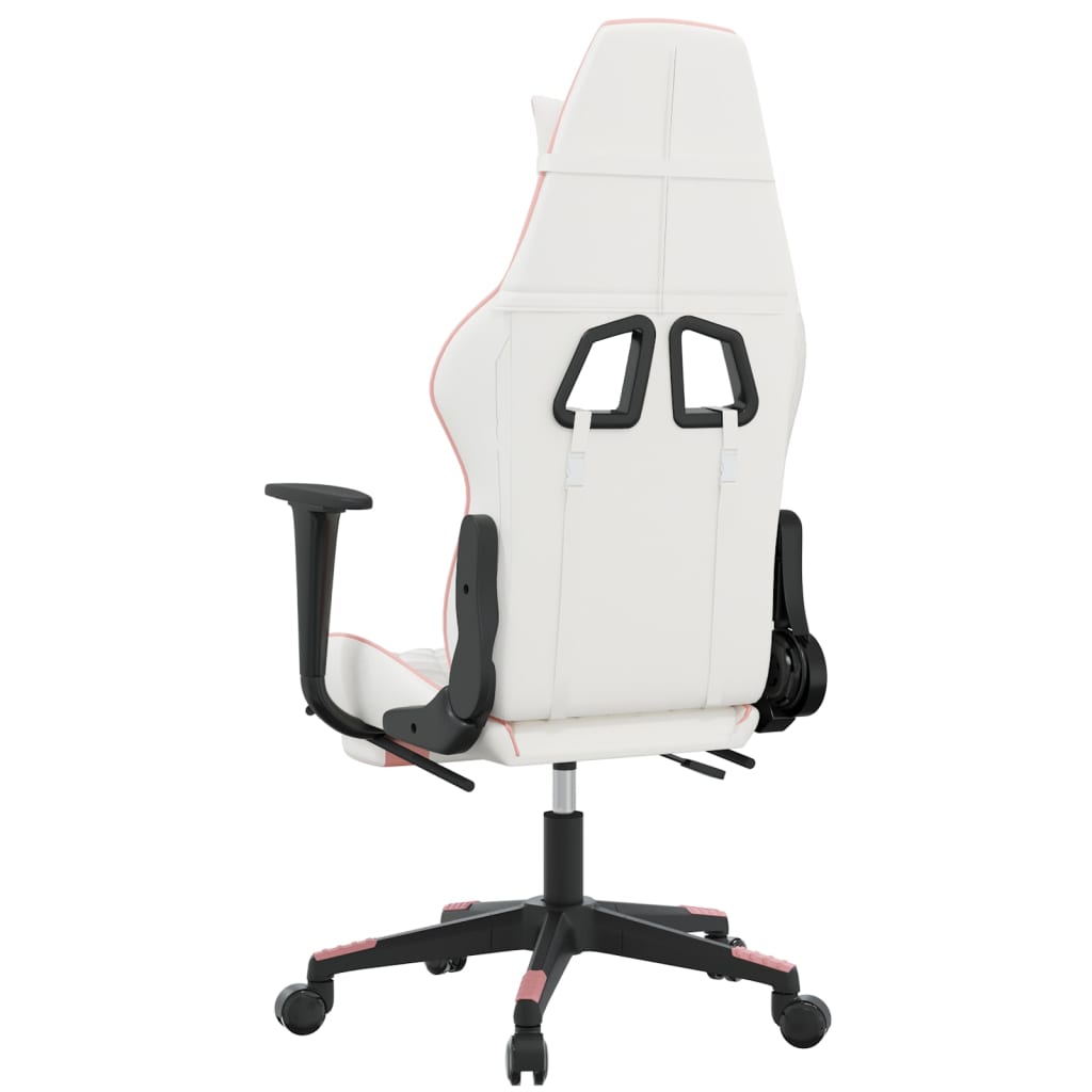 Cadeira gaming com apoio p/ pés couro artificial branco e rosa