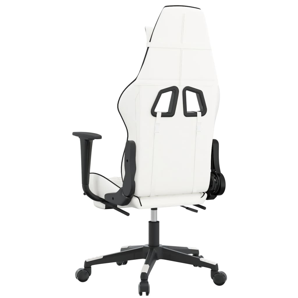 Cadeira gaming c/ apoio p/ pés couro artificial preto e branco