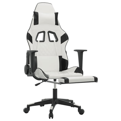 Cadeira gaming c/ apoio p/ pés couro artificial preto e branco