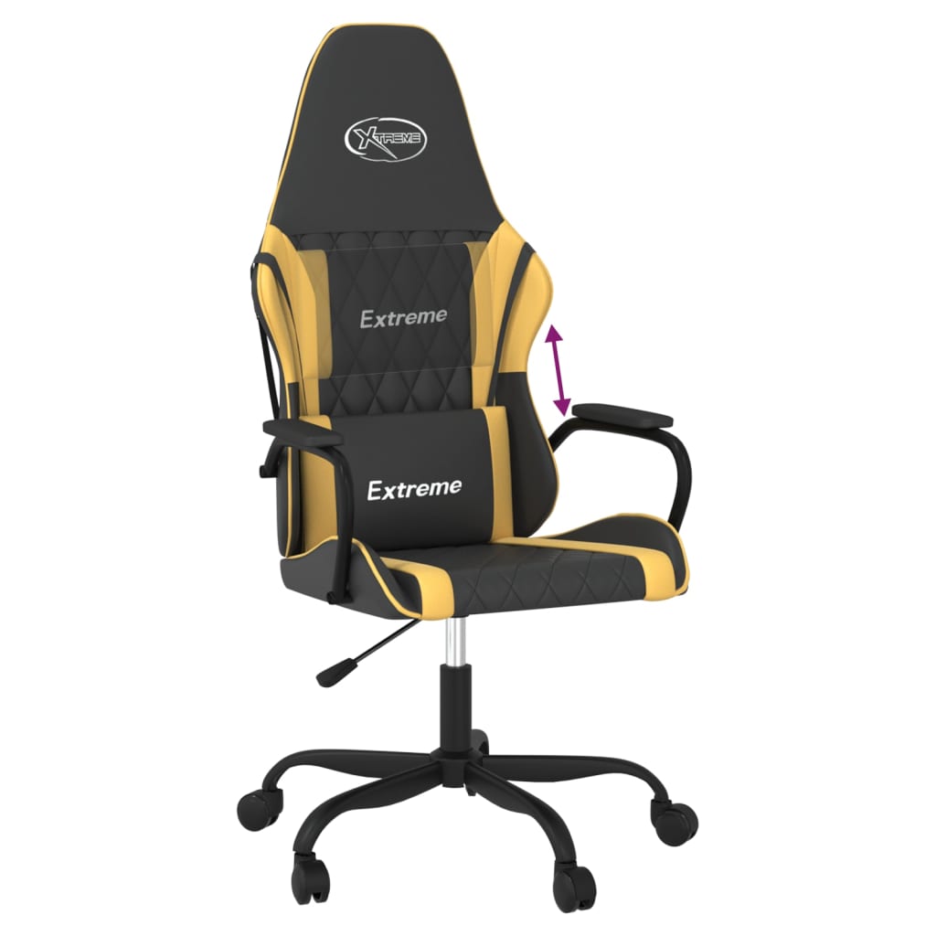 Cadeira gaming couro artificial preto e dourado