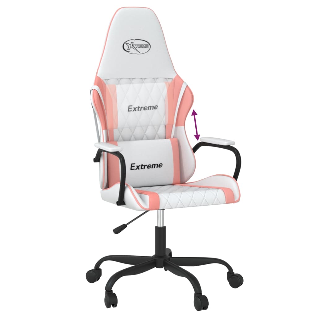 Cadeira gaming couro artificial branco e rosa