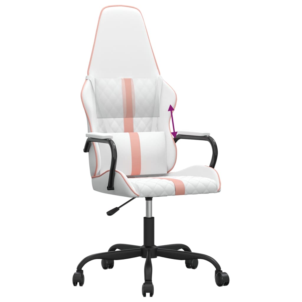 Cadeira gaming couro artificial branco e rosa