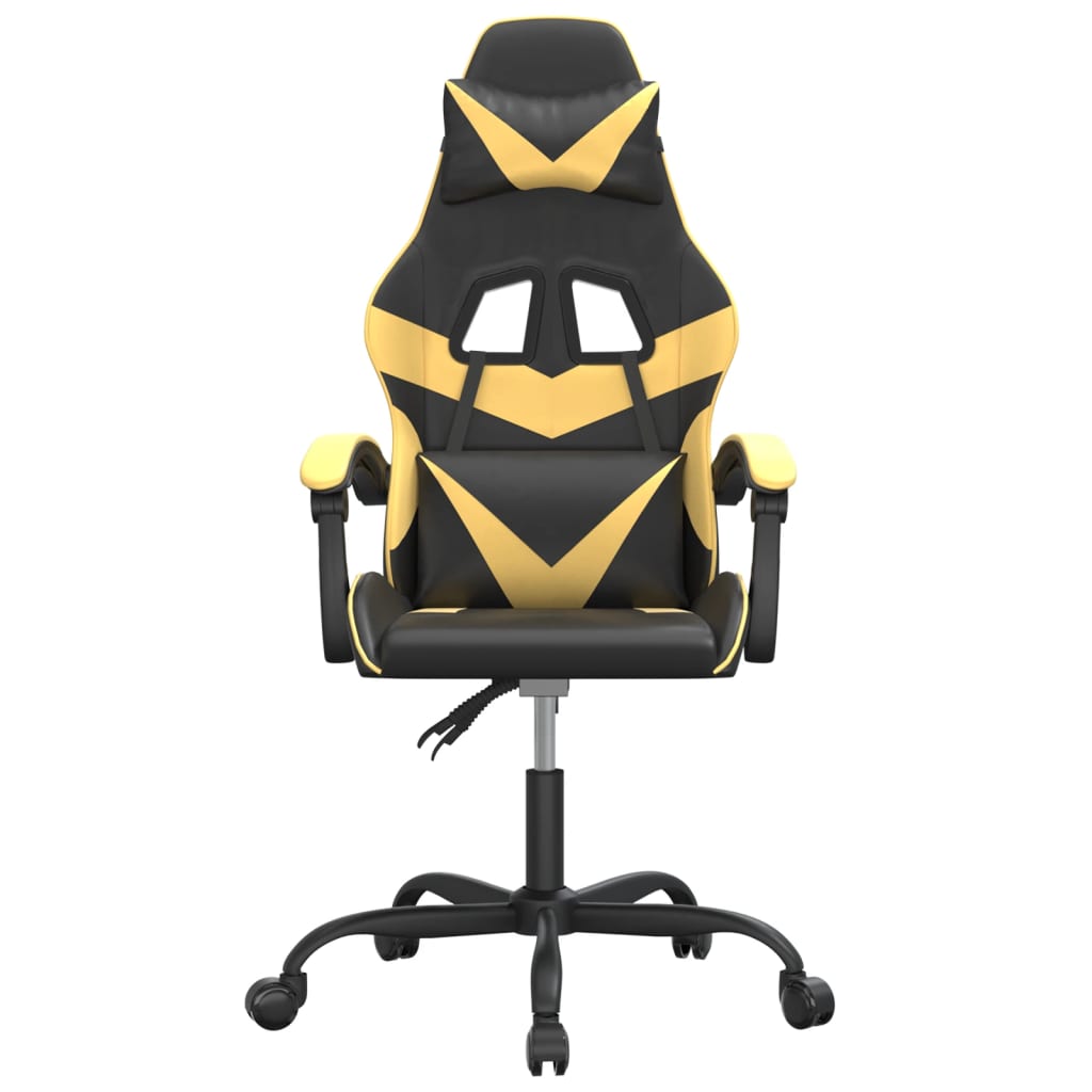 Cadeira gaming couro artificial preto e dourado