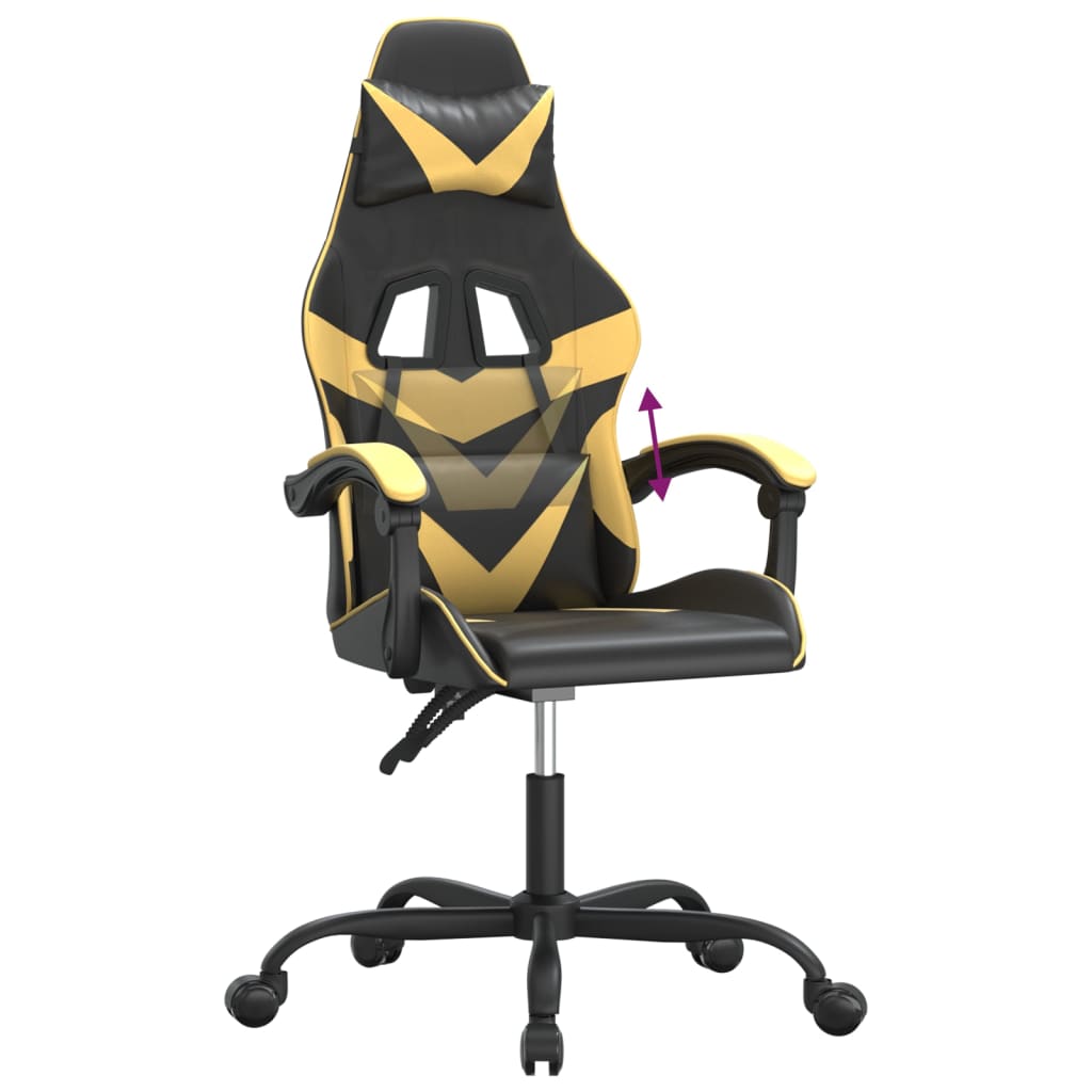 Cadeira gaming couro artificial preto e dourado