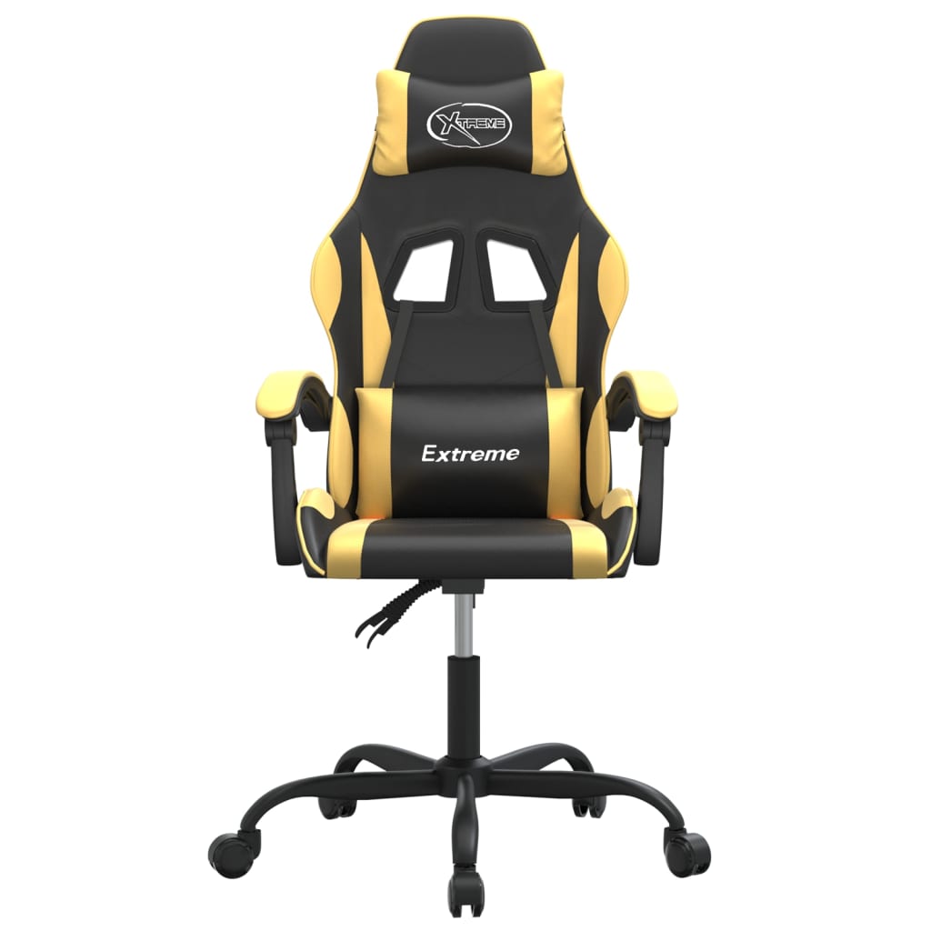 Cadeira gaming couro artificial preto e dourado