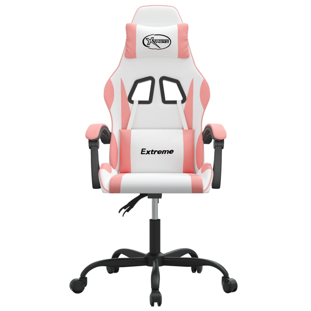 Cadeira gaming couro artificial branco e rosa