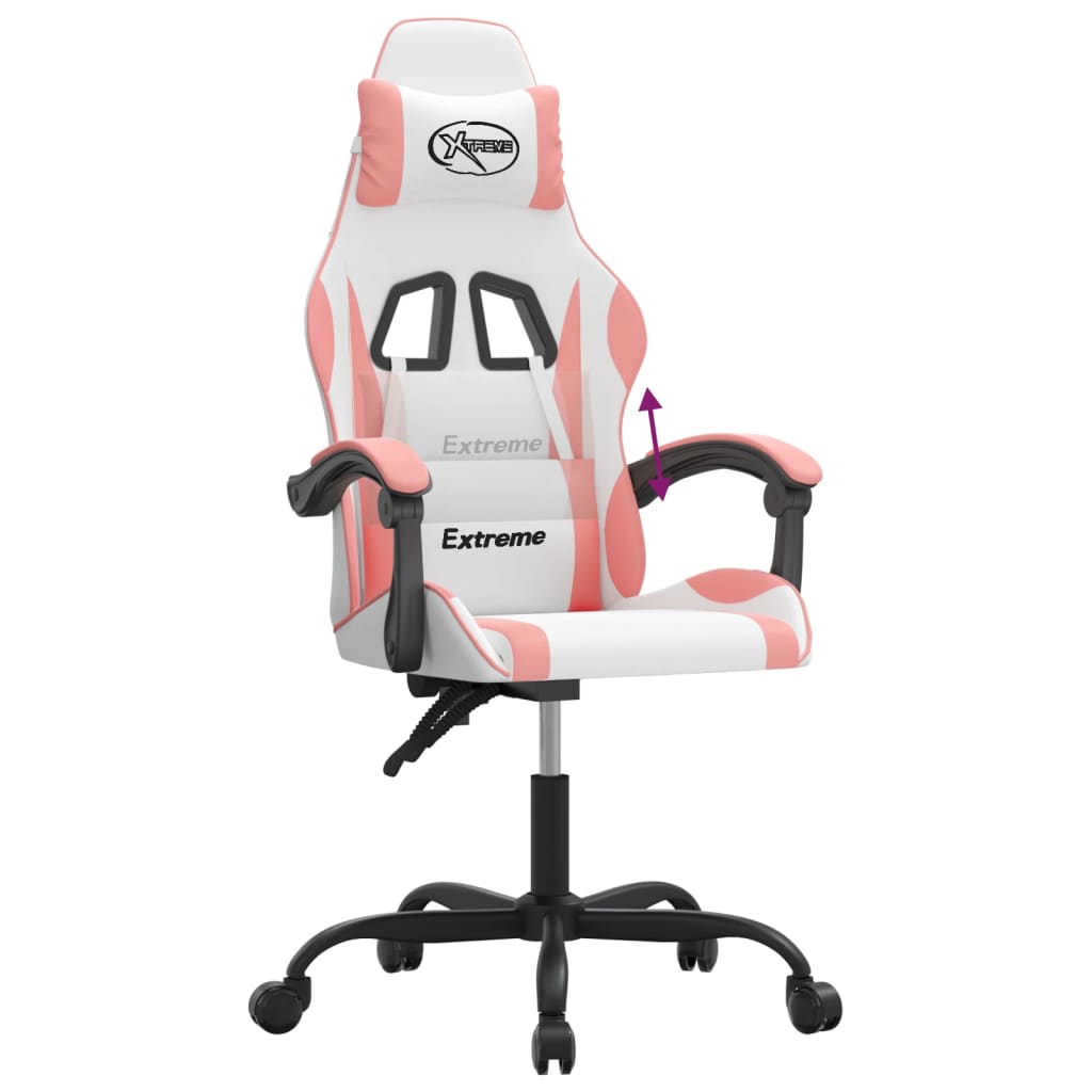 Cadeira gaming couro artificial branco e rosa