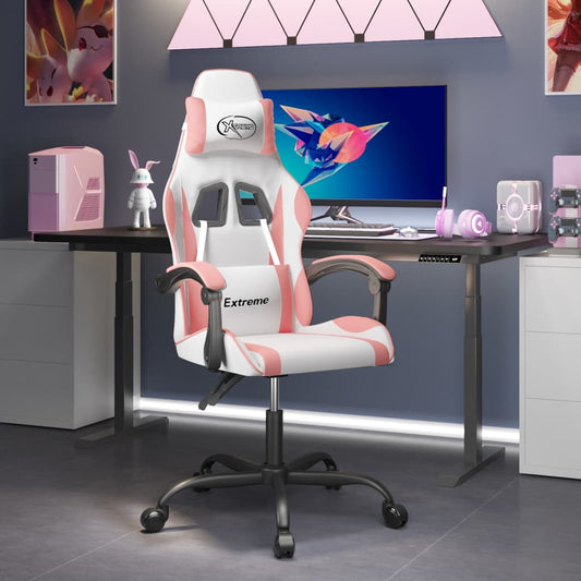 Cadeira gaming couro artificial branco e rosa