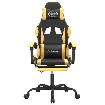 Cadeira gaming c/ apoio pés couro artificial preto e dourado