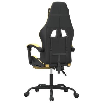 Cadeira gaming c/ apoio pés couro artificial preto e dourado