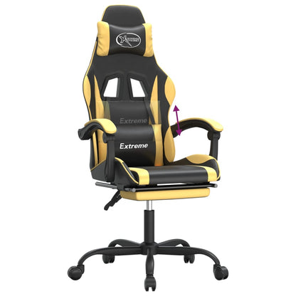 Cadeira gaming c/ apoio pés couro artificial preto e dourado