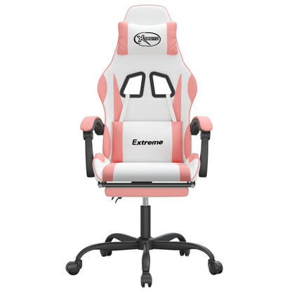 Cadeira gaming com apoio p/ pés couro artificial branco e rosa