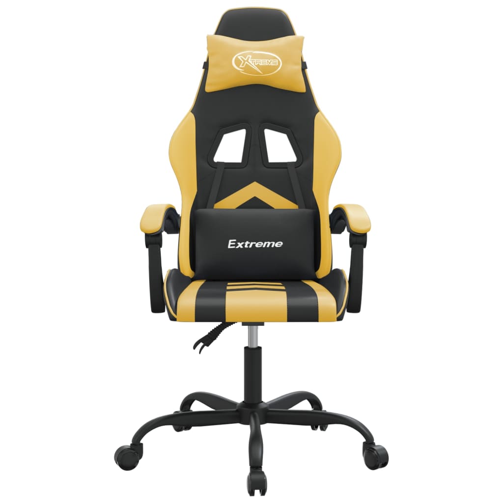 Cadeira gaming couro artificial preto e dourado