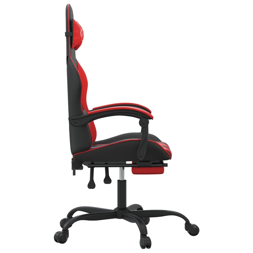 Cadeira gaming c/ apoio pés couro artificial preto e vermelho