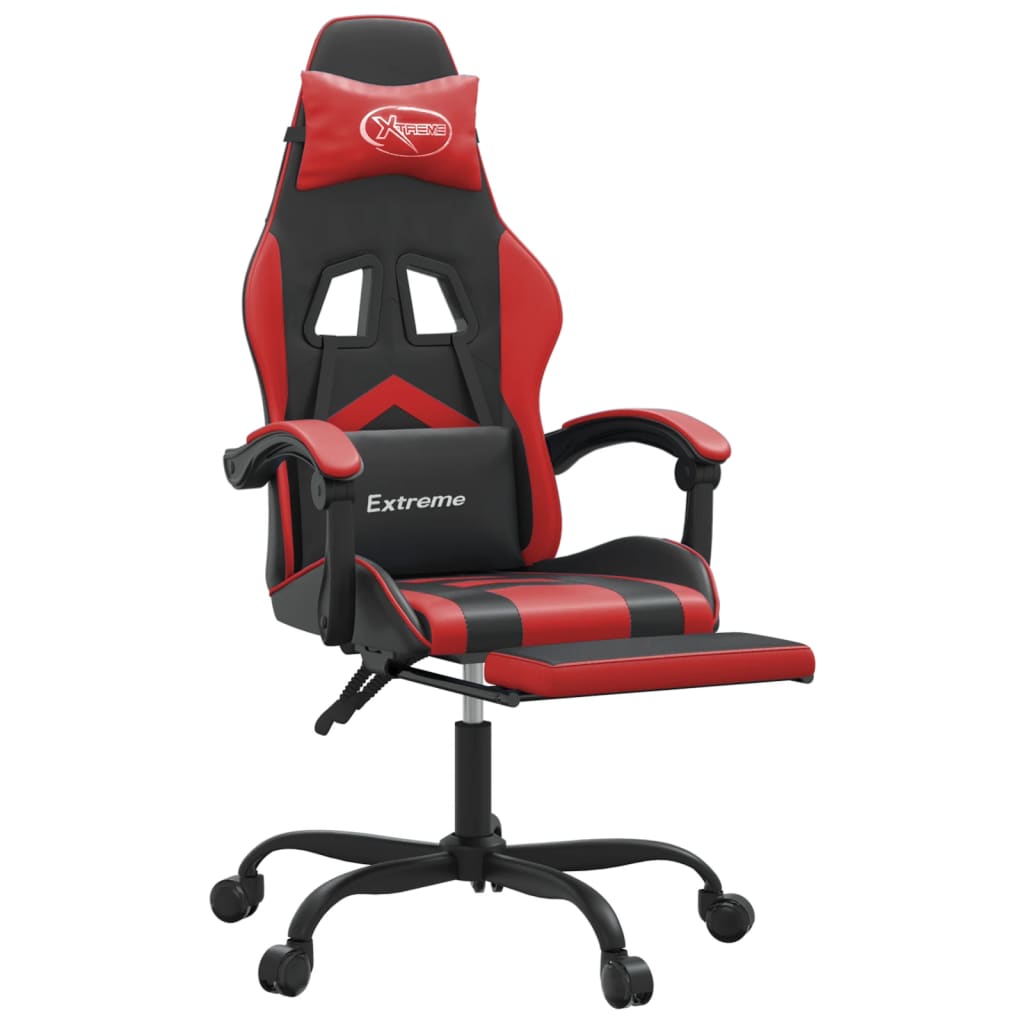 Cadeira gaming c/ apoio pés couro artificial preto e vermelho