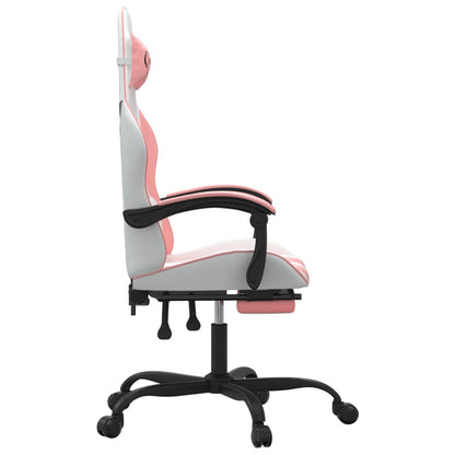 Cadeira gaming com apoio p/ pés couro artificial branco e rosa