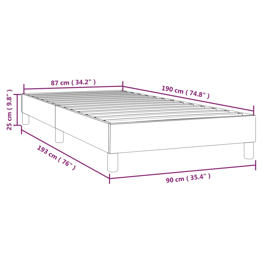 Estrutura de cama com molas 90x190 cm tecido cinzento-escuro