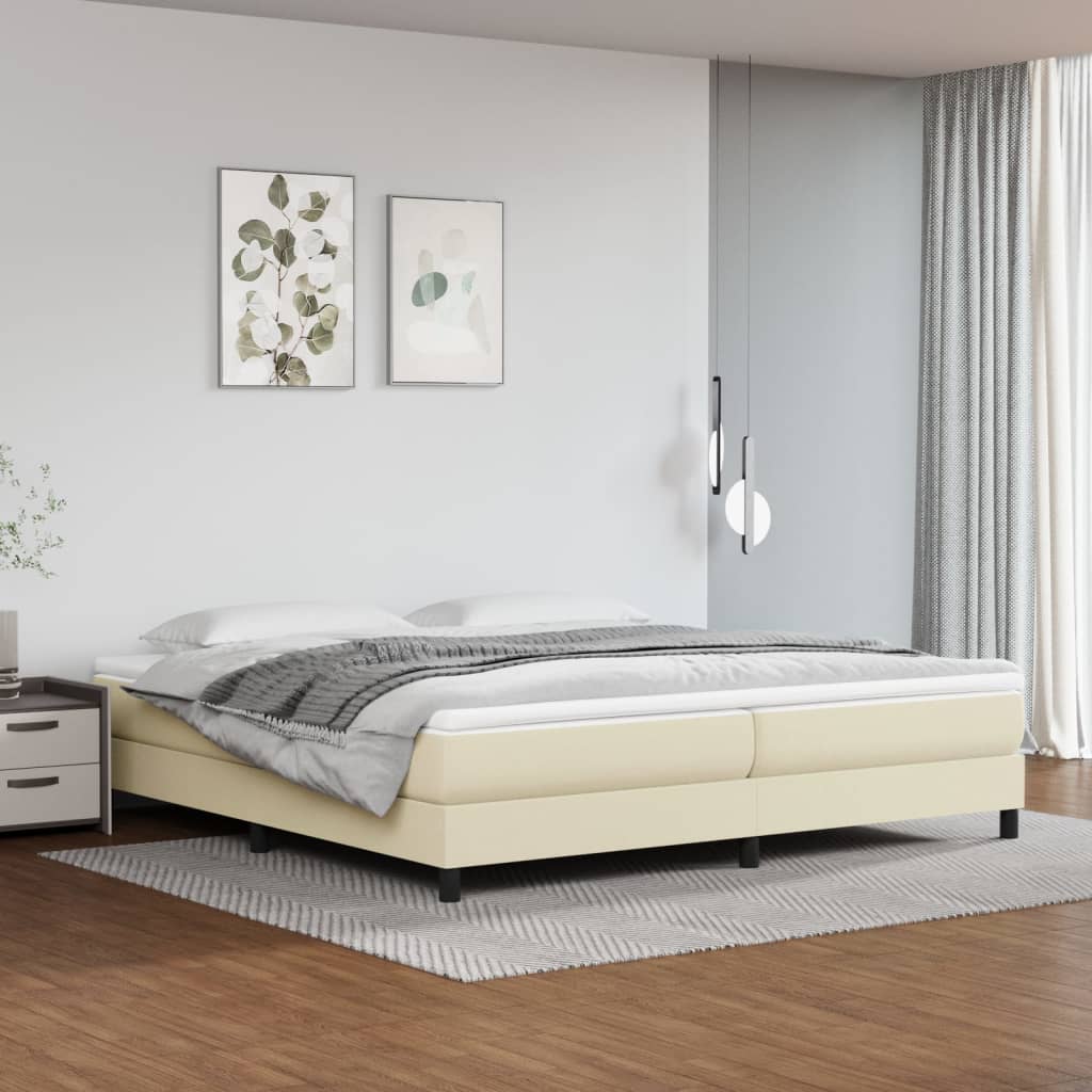 Estrutura de cama 200x200 cm couro artificial cor creme