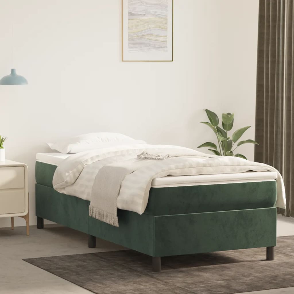 Estrutura de cama 90x200 cm veludo verde-escuro