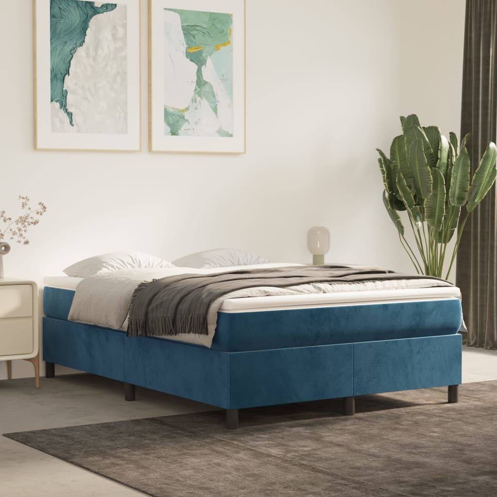 Estrutura de cama 140x190 cm veludo azul-escuro